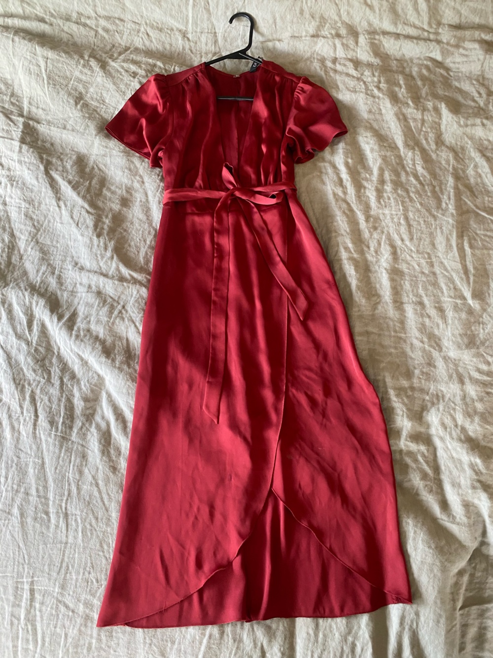 Express Red Wrap Midi Dress with Tie Waist